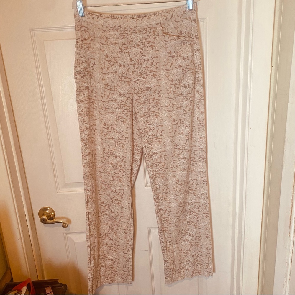 Soft Surroundings Cream Animal Print Pull On Cotton Pants Womens Size S